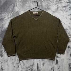 Pure & Simple V-Neck Sweater Mens XXL Green Lambswool Ribbed Knit Pullover